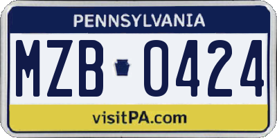 PA license plate MZB0424