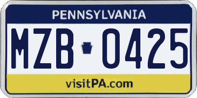 PA license plate MZB0425