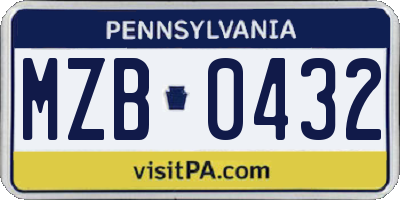 PA license plate MZB0432