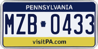 PA license plate MZB0433