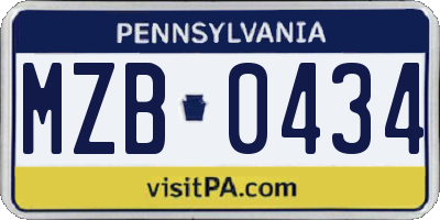 PA license plate MZB0434