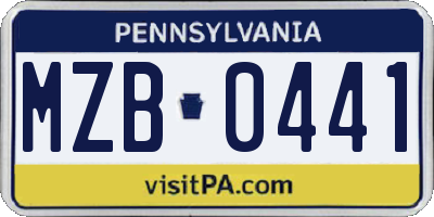 PA license plate MZB0441