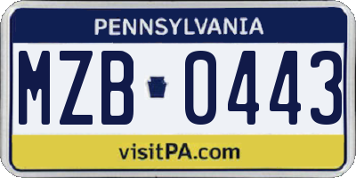 PA license plate MZB0443