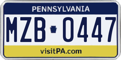 PA license plate MZB0447