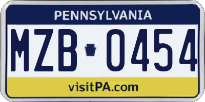 PA license plate MZB0454