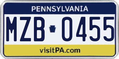 PA license plate MZB0455
