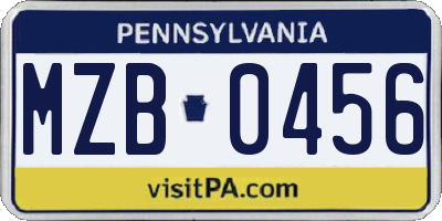 PA license plate MZB0456