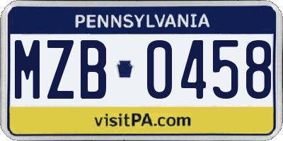 PA license plate MZB0458