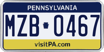 PA license plate MZB0467