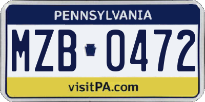PA license plate MZB0472