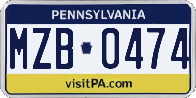 PA license plate MZB0474