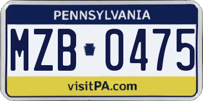 PA license plate MZB0475