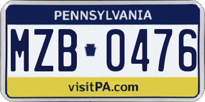 PA license plate MZB0476