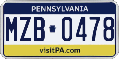 PA license plate MZB0478