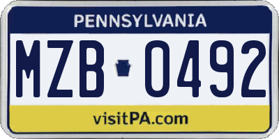 PA license plate MZB0492