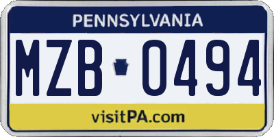 PA license plate MZB0494