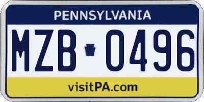 PA license plate MZB0496