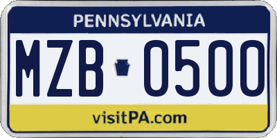 PA license plate MZB0500