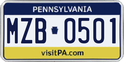 PA license plate MZB0501