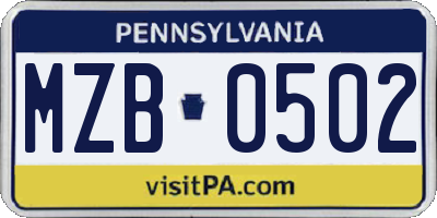 PA license plate MZB0502