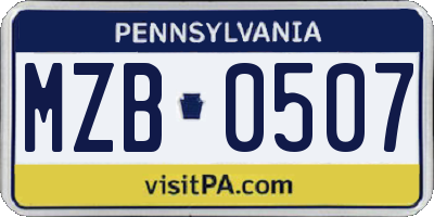PA license plate MZB0507