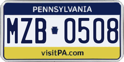 PA license plate MZB0508