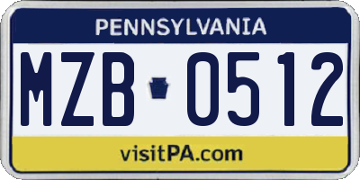 PA license plate MZB0512