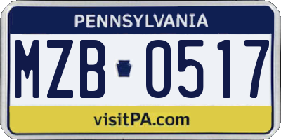 PA license plate MZB0517