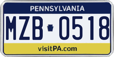 PA license plate MZB0518