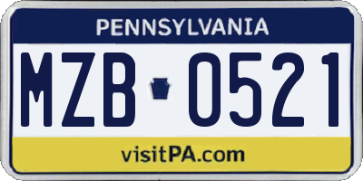 PA license plate MZB0521
