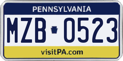 PA license plate MZB0523