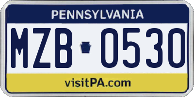 PA license plate MZB0530