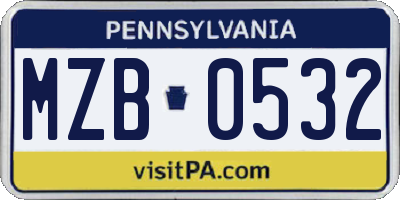 PA license plate MZB0532
