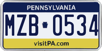 PA license plate MZB0534