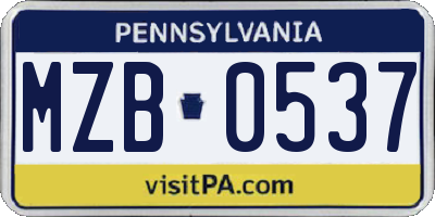 PA license plate MZB0537