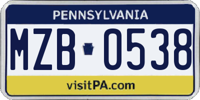 PA license plate MZB0538