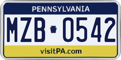PA license plate MZB0542