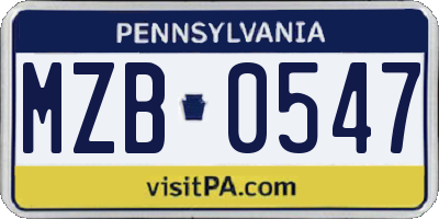 PA license plate MZB0547