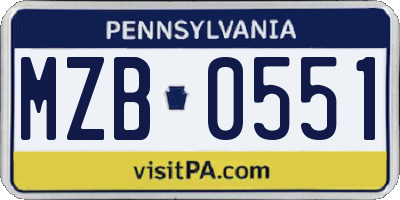PA license plate MZB0551
