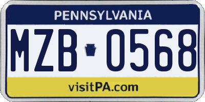 PA license plate MZB0568