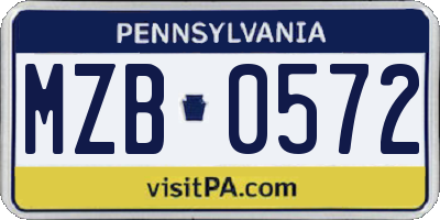 PA license plate MZB0572