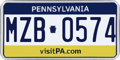 PA license plate MZB0574