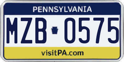 PA license plate MZB0575