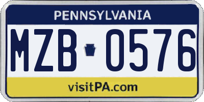 PA license plate MZB0576