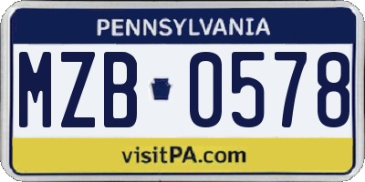 PA license plate MZB0578