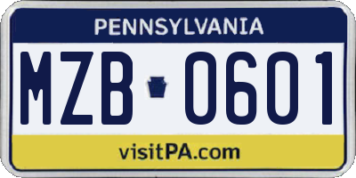 PA license plate MZB0601