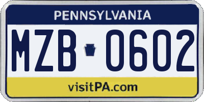 PA license plate MZB0602