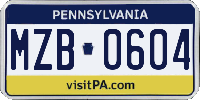 PA license plate MZB0604