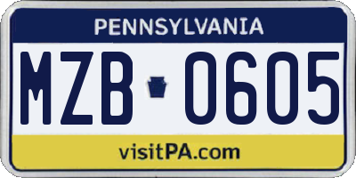 PA license plate MZB0605