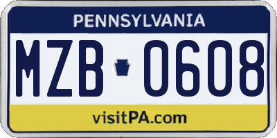 PA license plate MZB0608